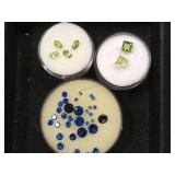 3- ramekins of gemstones, 1- sapphire, 2- green