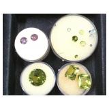 4- ramekins of gemstones, green & purple gemstone