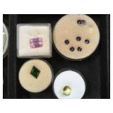 4- ramekins of gemstones, pink, green  & purple