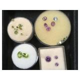4- ramekins of gemstones, purple, green & blue