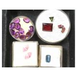 4- ramekins of gemstones, various colors