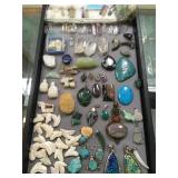 Tray of Native American fetishes, crystal