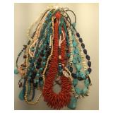 Several gemstone necklaces including turquoise,