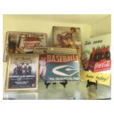 4 tin advertising signs & framed ZZ top concert