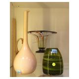 Hand blown art glass bowl, vase & pitcher