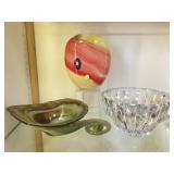 2 hand blown art glass vases & leaded crystal