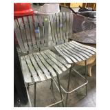 2- slatted wood bar stools, metal base
