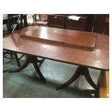 Double pedestal wooden table w/ 3 extensions