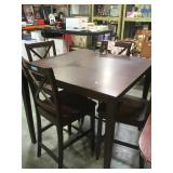 Tall wooden table w/ 4 matching chairs