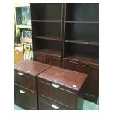 2- 2 drawer file cabinets & 2 wooden bookshelves