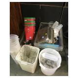 Misc. kitchen items, glasses, metal casserole ans