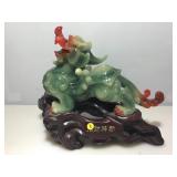 Lucky Dragon statue on wood base. 16x13x9