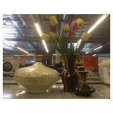 Lacquered Shell Vase and Pair Glazed Ceramic