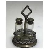 Sterling Lidded S&P Shakers w/ Caddy. Missing One