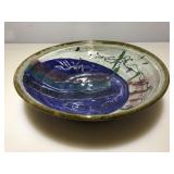 Signed Glazed Stoneware Bowl. 13x3.5