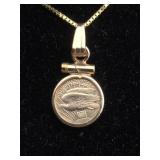14K Gold necklace with mini gold coin 3.7g 20"