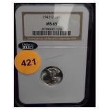 Silver dime 1943 D MS65