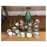 Vtg Tea Cup and Saucer Sets, Glazed Vase and more