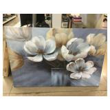 Large blues and floral painting on canvas. 59x39