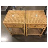 Pair Wicker Side Tables with Drawers