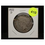 1922 D Silver peace dollar