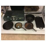 Cast Iron Skillets, Camping Stove - One is Old