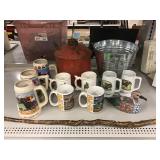 Metal can and bucket, collectible mugs and more.