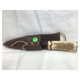 Obsidian Knife w/Antler Handle and Leather Sheath