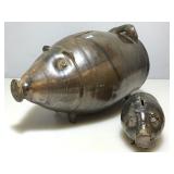 2 Studio Art Ceramic Piggy Banks, Corkless. 13in 2 Studio Art Ceramic Piggy Banks, Corkless. 13in