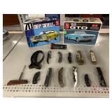 AMT model cars. Open box. Assorted knives/ wine