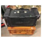 Small Wood Blanket Chest and Plastic Trunk Small Wood Blanket Chest and Plastic Trunk