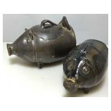 2 Studio Art Ceramic Pig Containers. One Bank,