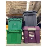 Storage bins with lids.