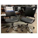 Pair Allsteel Rolling Black Leather Office Chairs