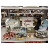 Collectible plates, assorted household decor.