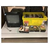 Tv VHS player with collection of VHS tapes. Tv VHS player with collection of VHS tapes.