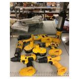 Dewalt  drills, saw and light. Tools.