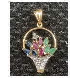 14k Gold Charm With Gemstones 1.5g