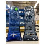 2 Blue Glass Luxor Las Vegas Vases. 2 Blue Glass Luxor Las Vegas Vases.