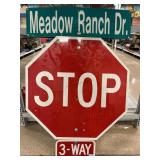 Road signs. Stop, 3 Way, street sign. Road signs. Stop, 3 Way, street sign.
