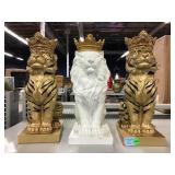 Royal lion and tigers statue decor. Resin. 14in