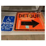 GunShot damaged Detour sign and disability GunShot damaged Detour sign and disability