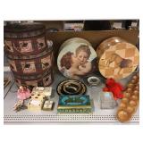 Assorted storage boxes, plates and more. Decor