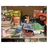 Assorted childrens clothing, youth books, magic