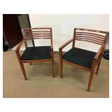 Pair Signed Knoll Studios Wood Barrel Armchairs -