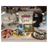 Assorted prints, collectible plates and home