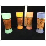 Set of 4 vintage tiki wood wrapped glasses made