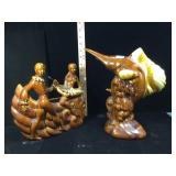 Vintage 1950s Pottery Sailfish figure, and
