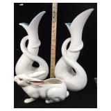 Lg Lefton Rabbit planter, with 2 Royal Haeger