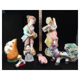 Pr Italian bisque figures, 13 inches, and other